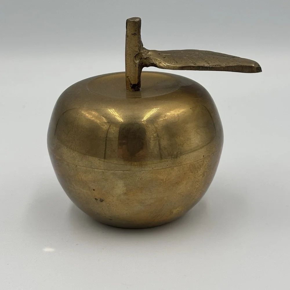 Vintage Brass‎ Apple Metal Bell Container Desk Paperweight Hidden Compartment.